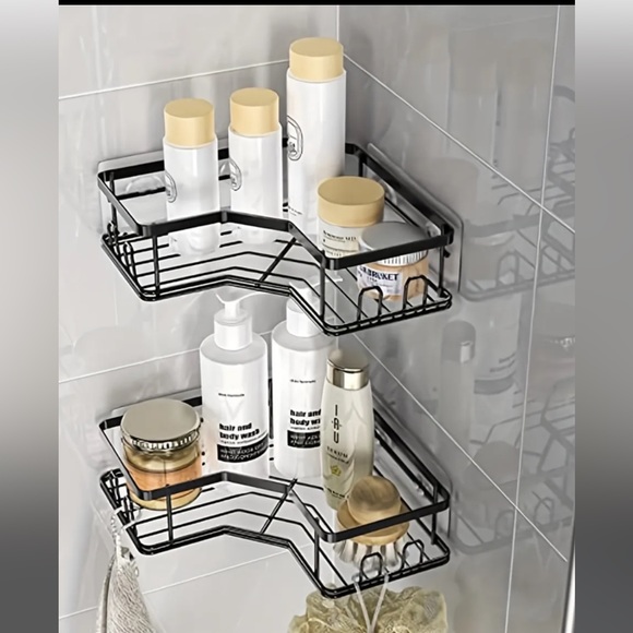 $49 NWT 2pc Corner Shower Caddy/Organizer Shelf, Black stainless steel - Picture 6 of 8
